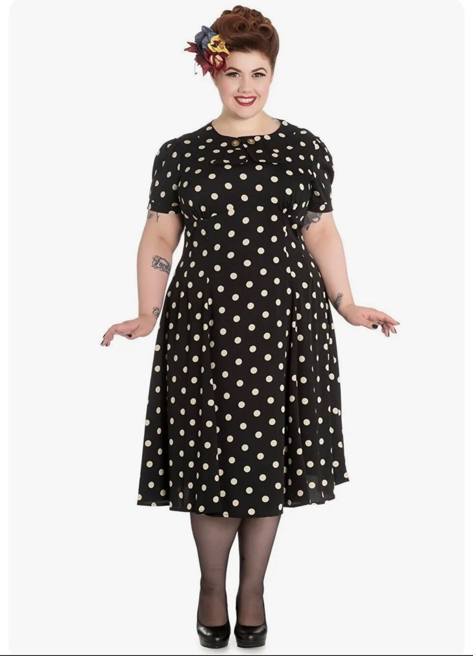 NWT Hell Bunny Madden Black Beige Polka Dot Retro Swing Rockabilly Dress 18